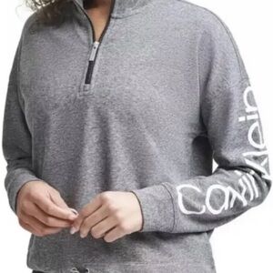 Calvin Klein Gray Quarter-Zip Logo Sleeve Pullover